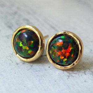 Black Opal earrings, Black Opal stud earrings,Opal studs, Glitter black Opal studs,Fire black opal stud earrings,October birthstone earrings