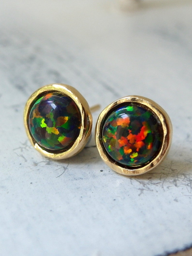 Opal earrings Black Opal stud earrings Opal studs Glitter | Etsy