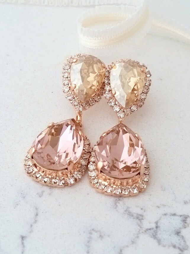 Champagne Earrings Blush Bridal Chandelier Champagne Earrings Blush Bridal Chandelier Morganite Rose Gold Earring Bridesmaids Gift Dangle