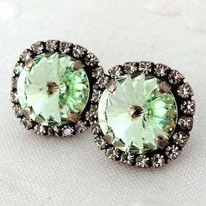 Mint earrings,mint green stud earrings,Crystal earrings,mint bridesmaids jewelry,oxidized silver stud earrings, mint bridal earrings, mint