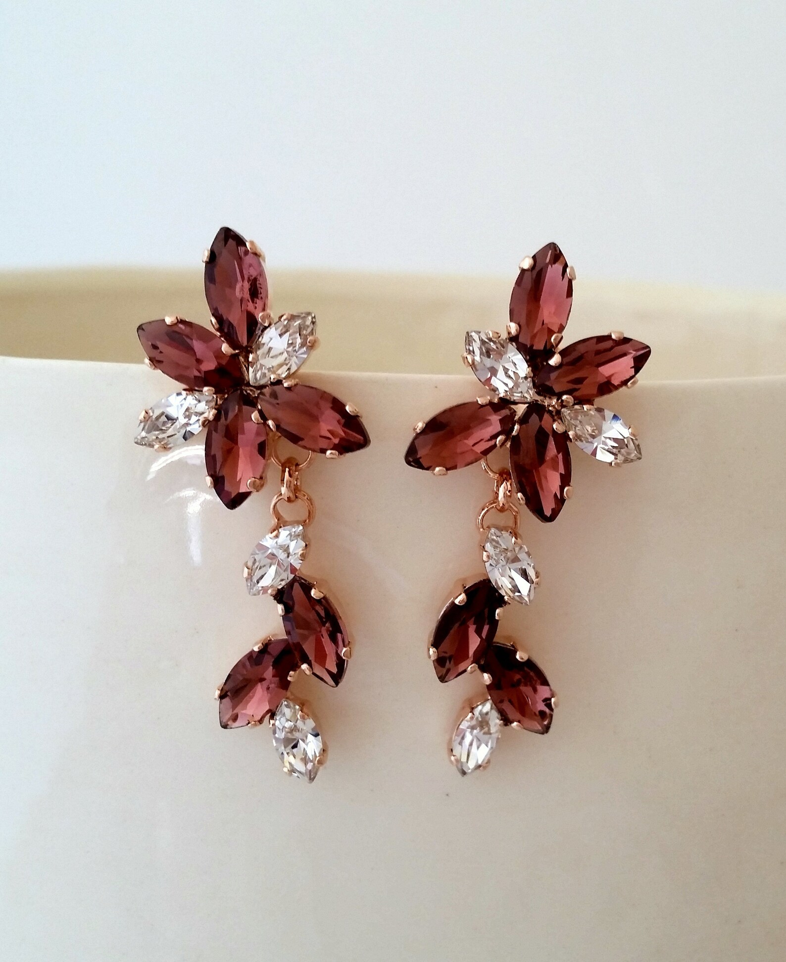 Burgundy earringsBridal earringsBurgundy chandelier | Etsy