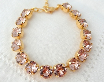Blush bracelet,Blush Crystal bracelet,Crystal crystal bracelet,Gold bracelet,Blush wedding,Blush bridal jewelry,Blush pink bridesmaid gift