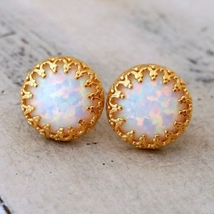 Opal earrings, White opal stud  earrings, Opal stud earrings, October birthstone earring, Bridal jewelry, Bridesmaid gifts, Gold or silver