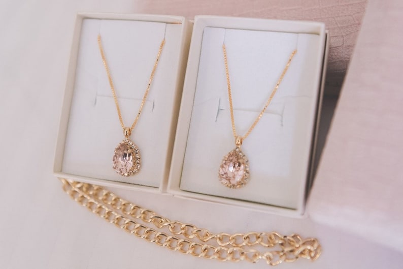 Rose gold Blush necklaceBlush teardrop necklaceBlush bridal Etsy