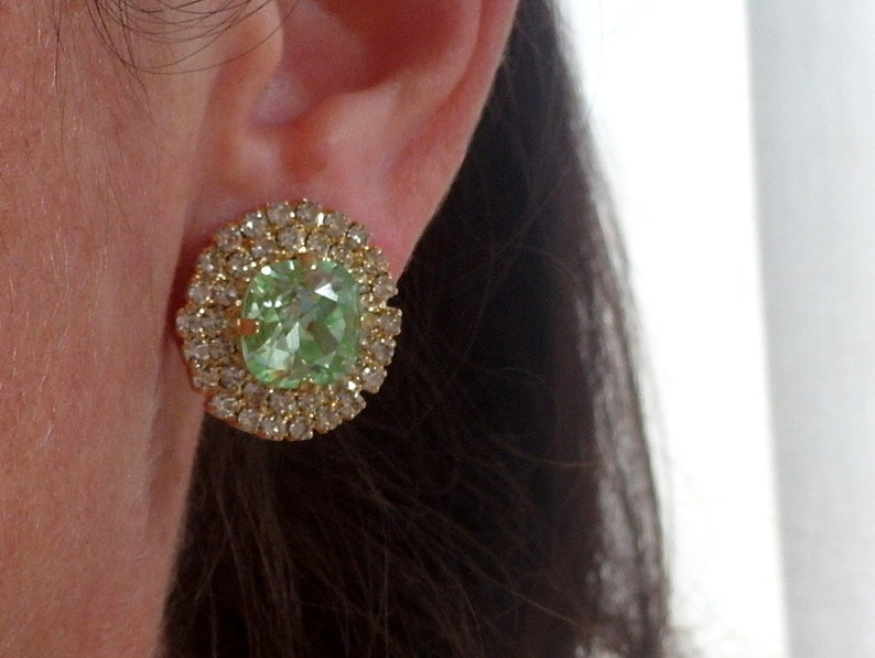 Mint earrings Mint green crystal stud earringsMint Etsy