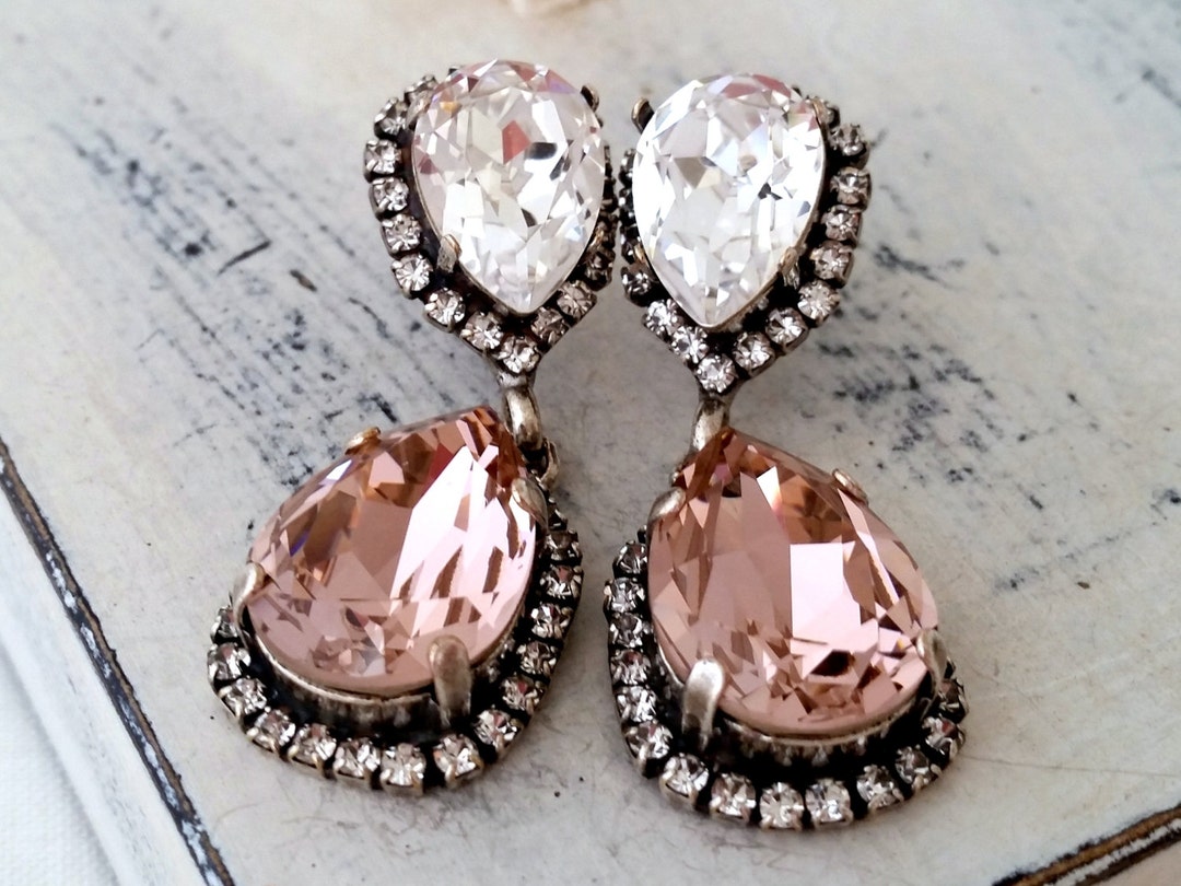Blush Chandelier Earringscrystal Earringsblush Bridal Etsy