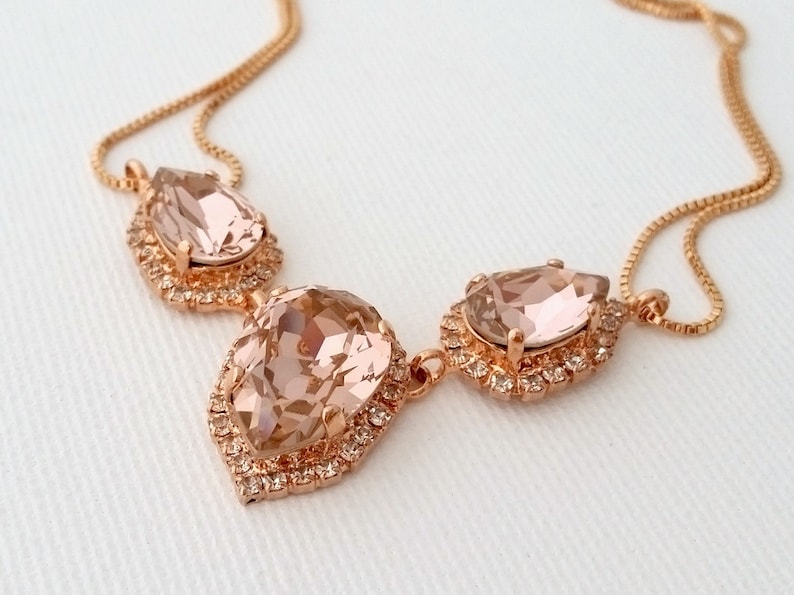 Blush necklace,Blush Morganite bridal necklace, crystal necklace,Rose gold necklace,Bib necklace,blush bridesmaid gift,Statement image 1