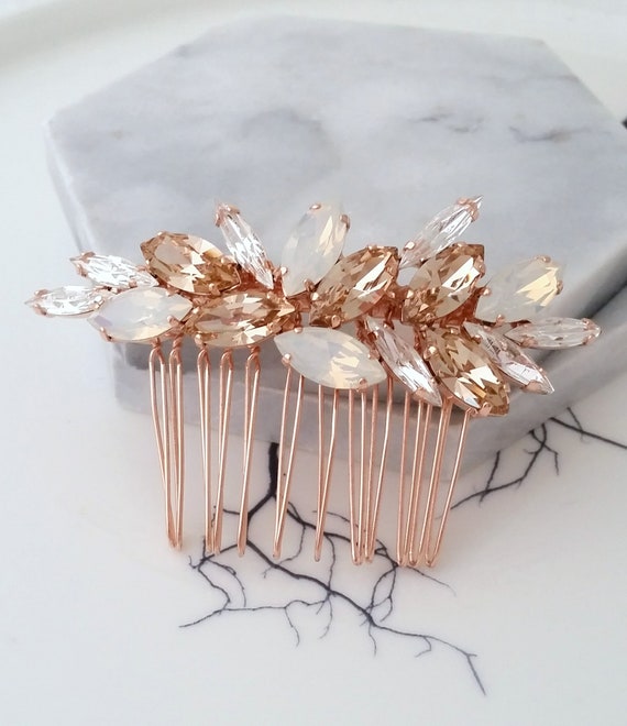 Champagne Bridal Hair Comb,wedding Hair Accessory,white Opal  display picture 1