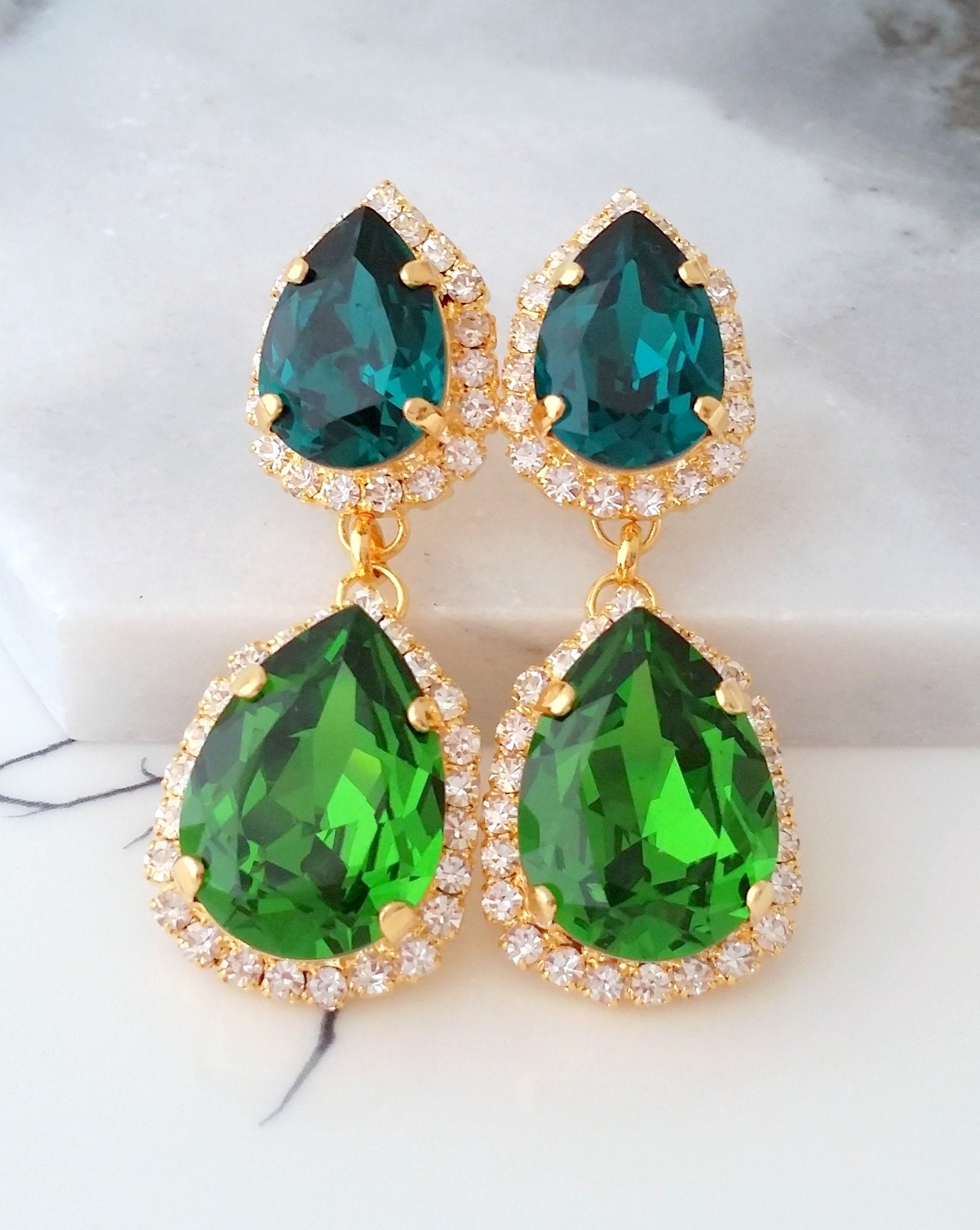 Emerald Chandelier Earringsemerald Bridal Earringsdark Green - Etsy Israel