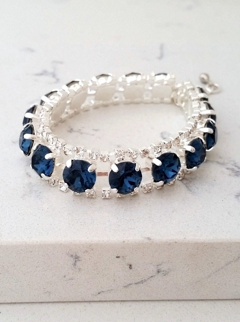 Navy Blue Braceletnavy Blue Crystal Bracelet Sapphire Bridal Etsy