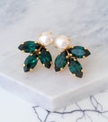 Emerald earrings,Emerald Bridal earrings,Emerald and Pearl cluster earrings,Emerald green earrings,Bridesmaid gift,Petite earrings product logo