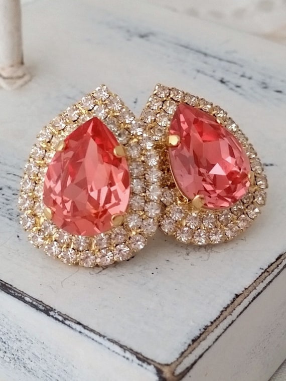 Coral Earrings peach Earrings coral Earrings large Teardop