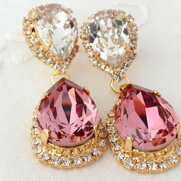 Pink Chandelier earrings,Bridal earrings,Antique pink earrings,Pink earrings,Blush earrings,Bridal earrings,Dangle earring,Crystal earring
