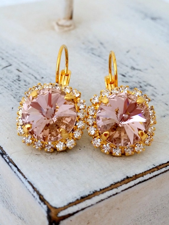 Open Heart Sparkly Statement Earrings Light Pink – Jewelry Bubble