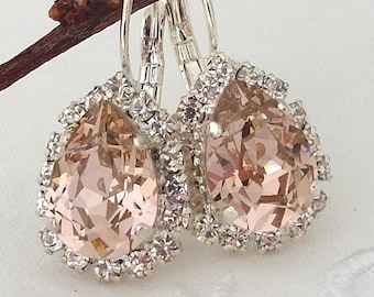 Bridal earrings,Blush earrings,Morganite earrings,Blush pink bridal earrings,blush bridesmaid earrings,Crystal,teardrop crystal earrings