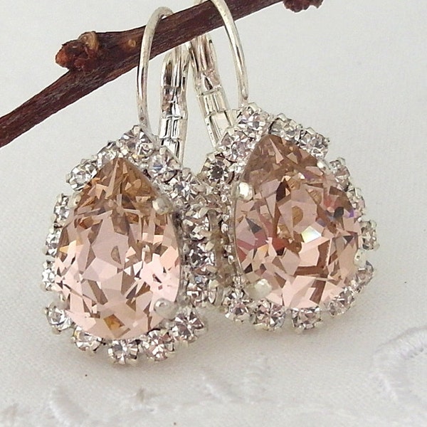 Bridal earrings,Blush earrings,Morganite earrings,Blush pink bridal earrings,blush bridesmaid earrings,Crystal,teardrop crystal earrings