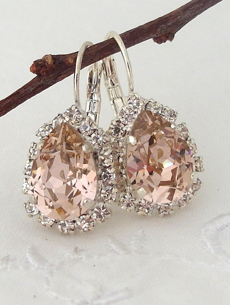 Bridal earrings,Blush earrings,Morganite earrings,Blush pink bridal earrings,blush bridesmaid earrings,Crystal,teardrop crystal earrings 画像 1