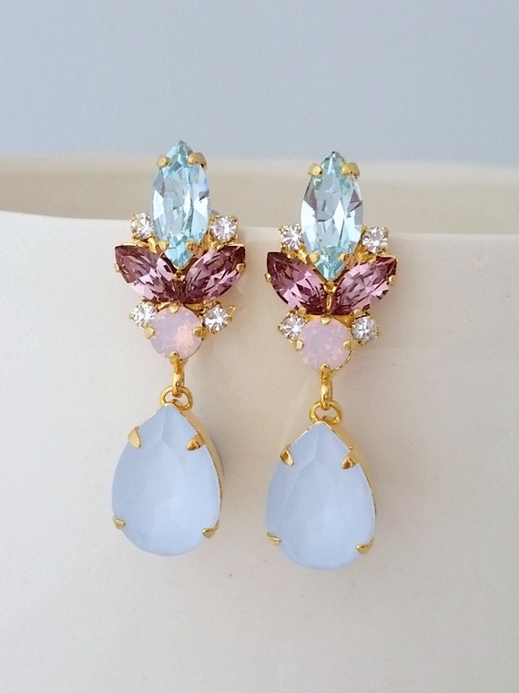 Bridal earringsLight blue earringsBlue opal chandelier | Etsy