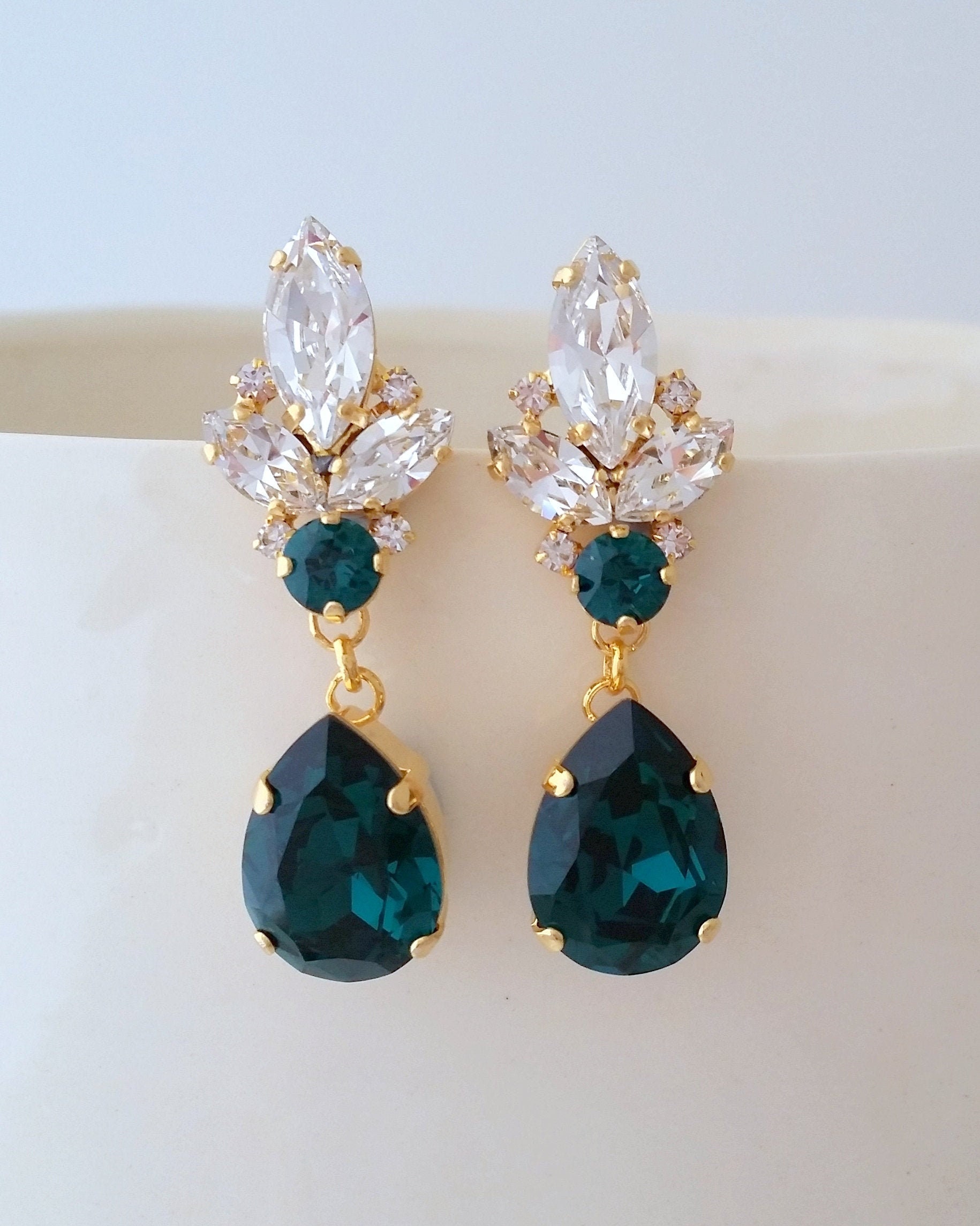 Emerald Earringsemerald Bridal Earringsdark Green - Etsy Israel