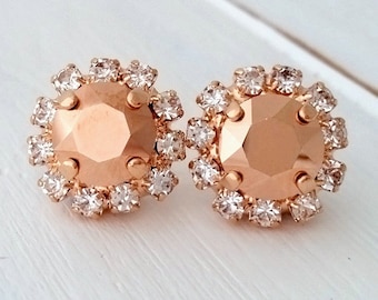 Rose gold earrings,Rose gold stud earrings,Rose gold bridesmaid earrings,Crystal stud earrings,Crystal earrings, Rose gold bridal earrings
