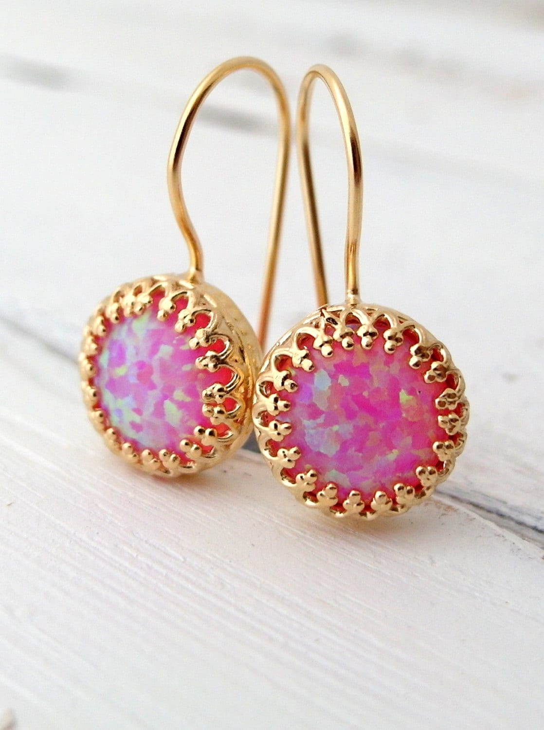 Pink Opal Drop Earrings Opal Earrings Dangle Earrings Bridal Etsy