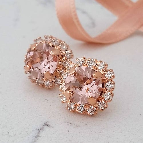 Blush earrings, Morganite earrings,Rose gold earrings,Bridal earrings,rose gold blush stud,blush pink bridesmaid gift,blush bridal earring