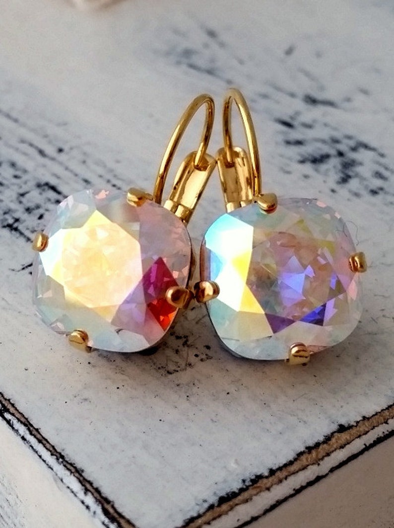 Aurora borealis crystal drop earrings Swarovski earrings | Etsy