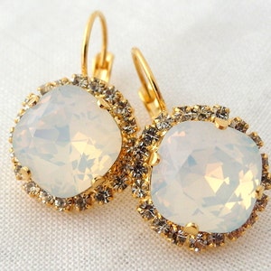 White opal drop earrings, white opal bridal earrings,white Bridesmaid gifts, Crystal crystal earrings,opal earrings, Crystal earrings