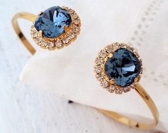 Navy blue bracelet,Navy blue cuff bracelet,Navy blue bridal bracelet,Bridesmaid gift,Crystal bracelet,Blue crystal bracelet,Blue wedding