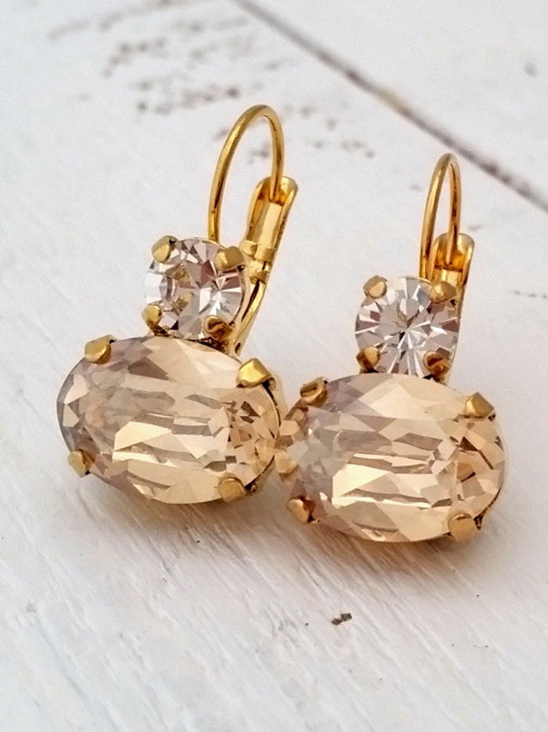 Champagne drop earrings, Champagne bridal earrings, Champagne bridesmaids earrings,Dangle earrings,Crystal earrings,Gold earrings,weddings image 2