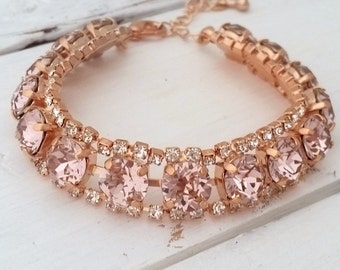 Rose gold Blush bracelet,Morganite crystal bracelet,Blush bridal bracelet,Blush bridesmaid gift,Tennis bracelet, Crystal bracelet