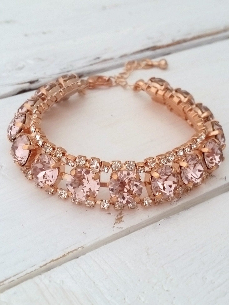 Rose gold Blush bracelet,Morganite crystal bracelet,Blush bridal bracelet,Blush bridesmaid gift,Tennis bracelet, Crystal bracelet
