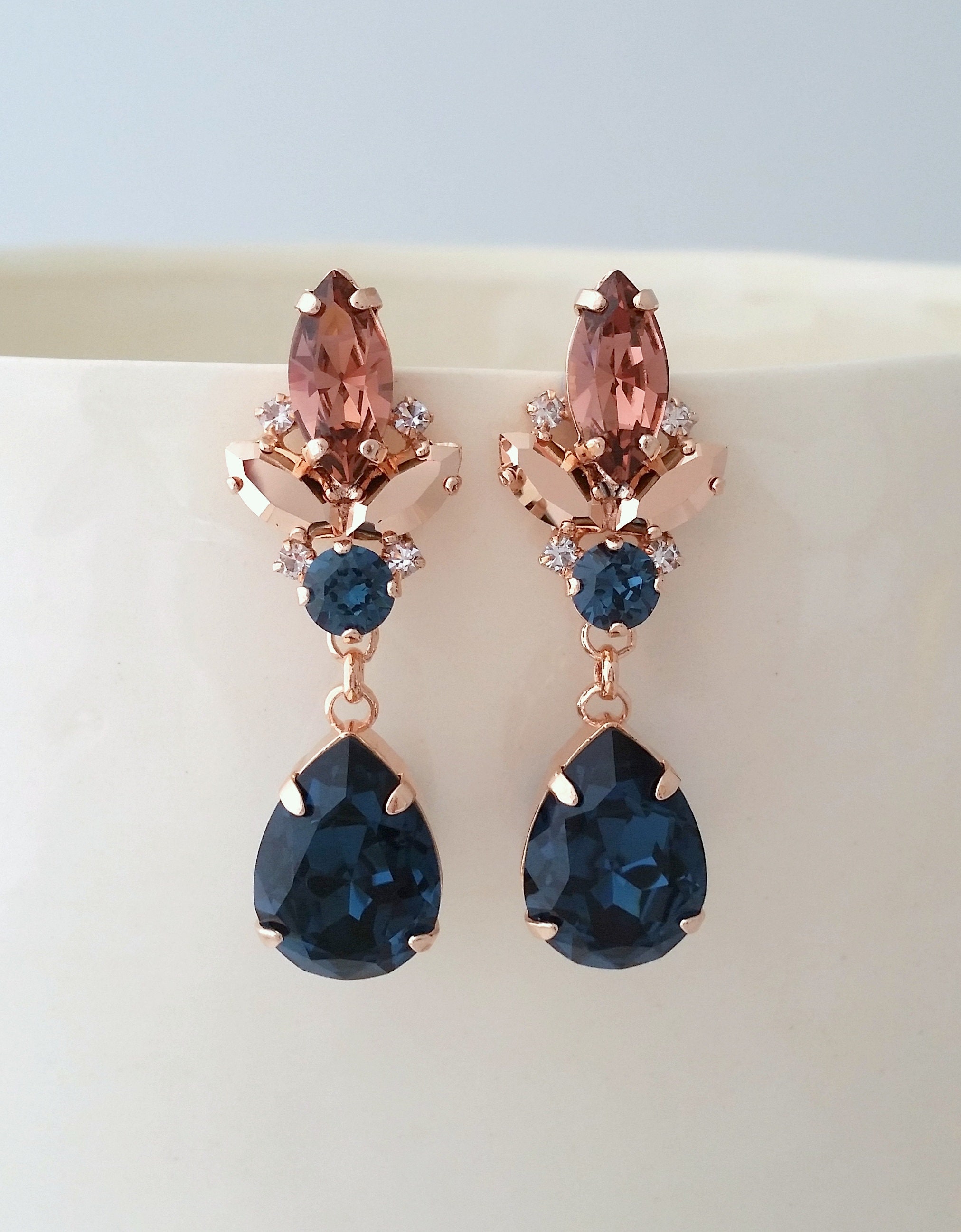 Navy and rose gold best sale earrings