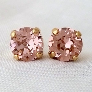 Blush earrings,Morganite stud earrings,Rose gold blush earrings,Blush pink bridesmaid gift,Blush pink gold earrings,Crystal crystal stud