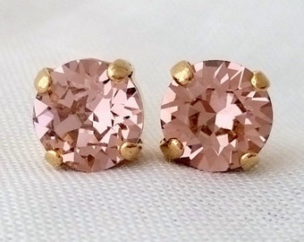 Blush earrings,Morganite stud earrings,Rose gold blush earrings,Blush pink bridesmaid gift,Blush pink gold earrings,Crystal crystal stud