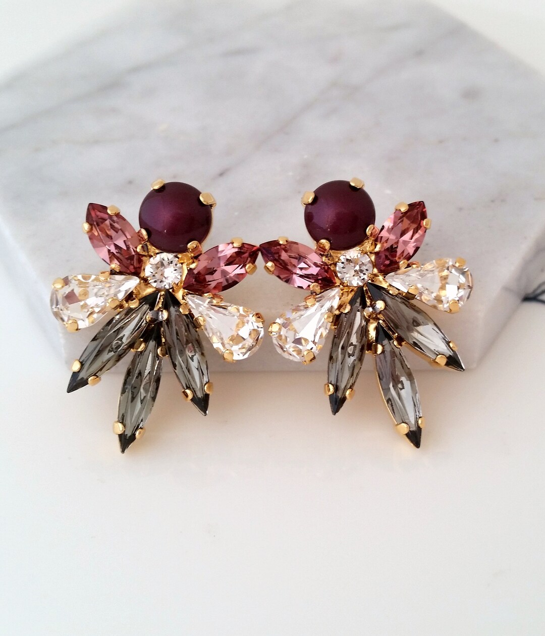 Burgundy Earrings,burgundy Bridal Earrings,bridal Earrings Studs