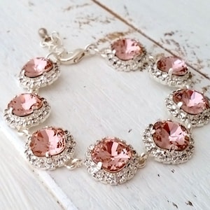 Blush bracelet,blush pink crystal bracelet,Blush pink bridal bracelet,Blush pink bridesmaid,Crystal bracelet,wedding jewlery,silver image 1