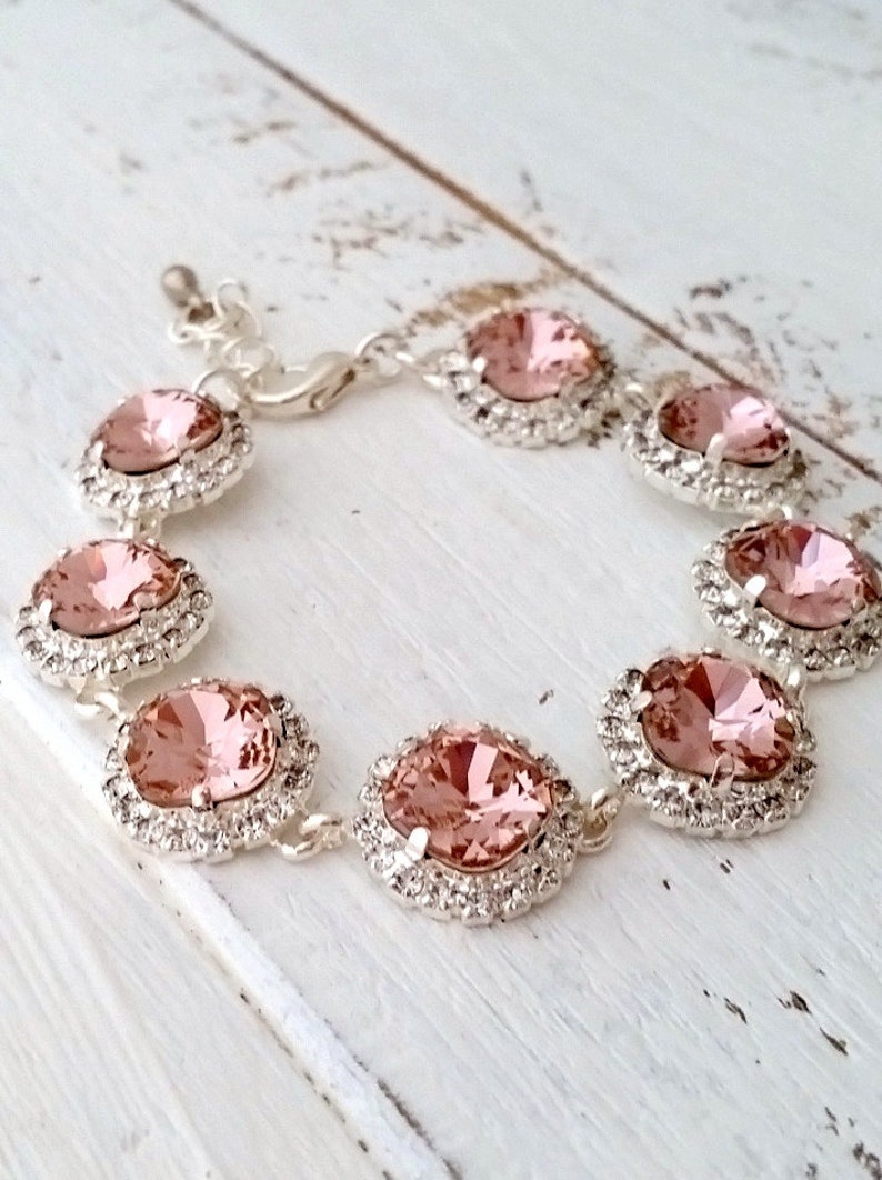 Blush bracelet,blush pink crystal bracelet,Blush pink bridal bracelet,Blush pink bridesmaid,Crystal bracelet,wedding jewlery,silver image 1