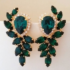 Emerald earrings,bridal earrings, Emerald bridal earrings,Vintage earrings,Large earring,cluster earrings,Crystal earring,crystal earrring image 5