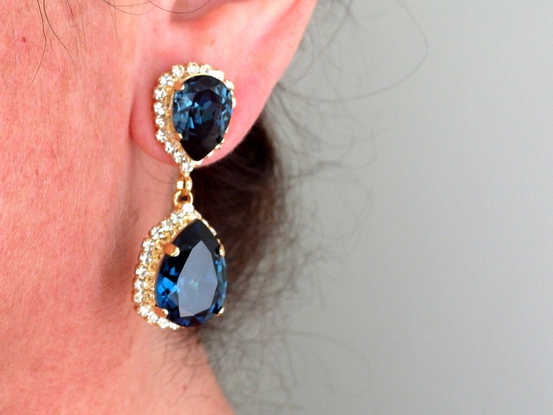 Navy Blue Earringssapphire Bridal Earrings Blue Etsy