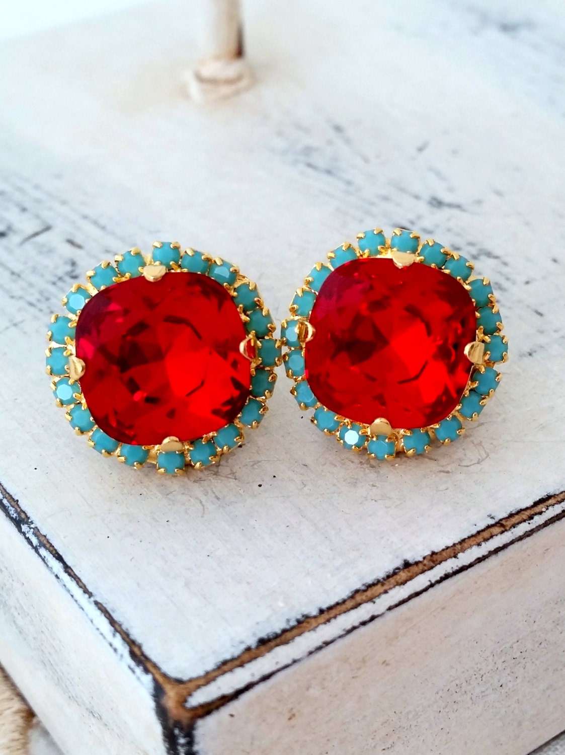 Red stone cheap stud earrings