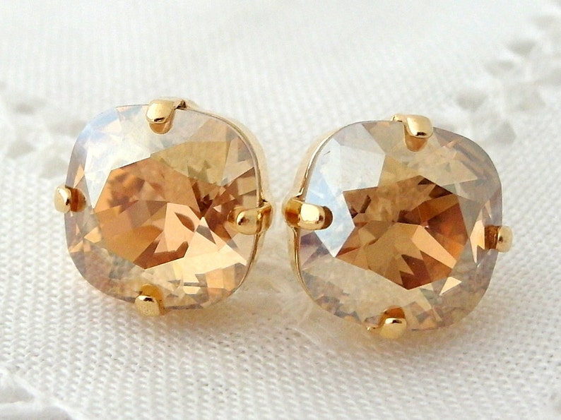 Champagne stud earrings, Champagne crystal Crystal rhinestones stud earrings, Bridesmaids gift, Bridal earrings, gold or silver image 3