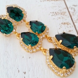 Emerald earrings,Statement earrings, emerald long chandelier earrings,emerald green bridal earrings,Drop dangle earring,Crystal earrings