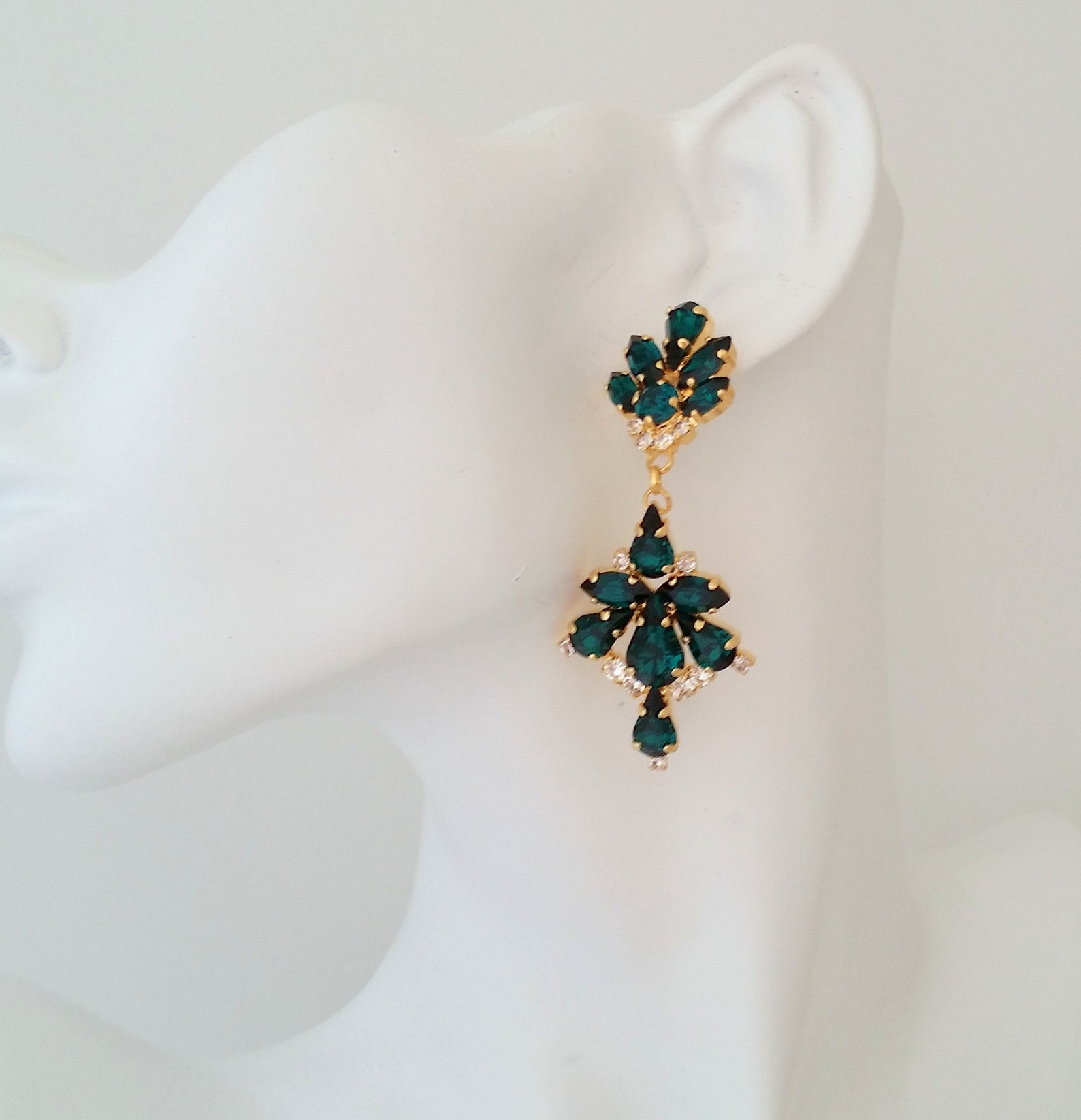 Emerald Chandelier Earringsemerald Long Bridal Earringsdark Etsy
