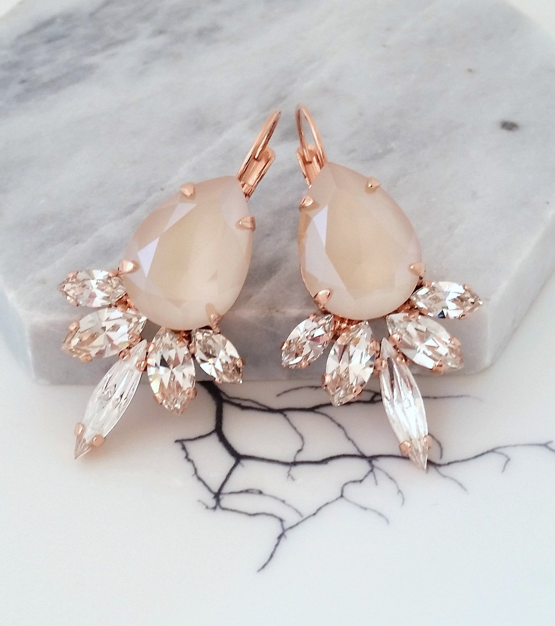 Ivory Cream Earrings Bridal Earringschampagne Earringsrose Etsy