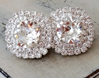 Bridal earrings,Clear crystal earrings,Silver bridal earrings,Large stud earrings,silver bridesmaid gift,silver wedding,Crystal earrings,