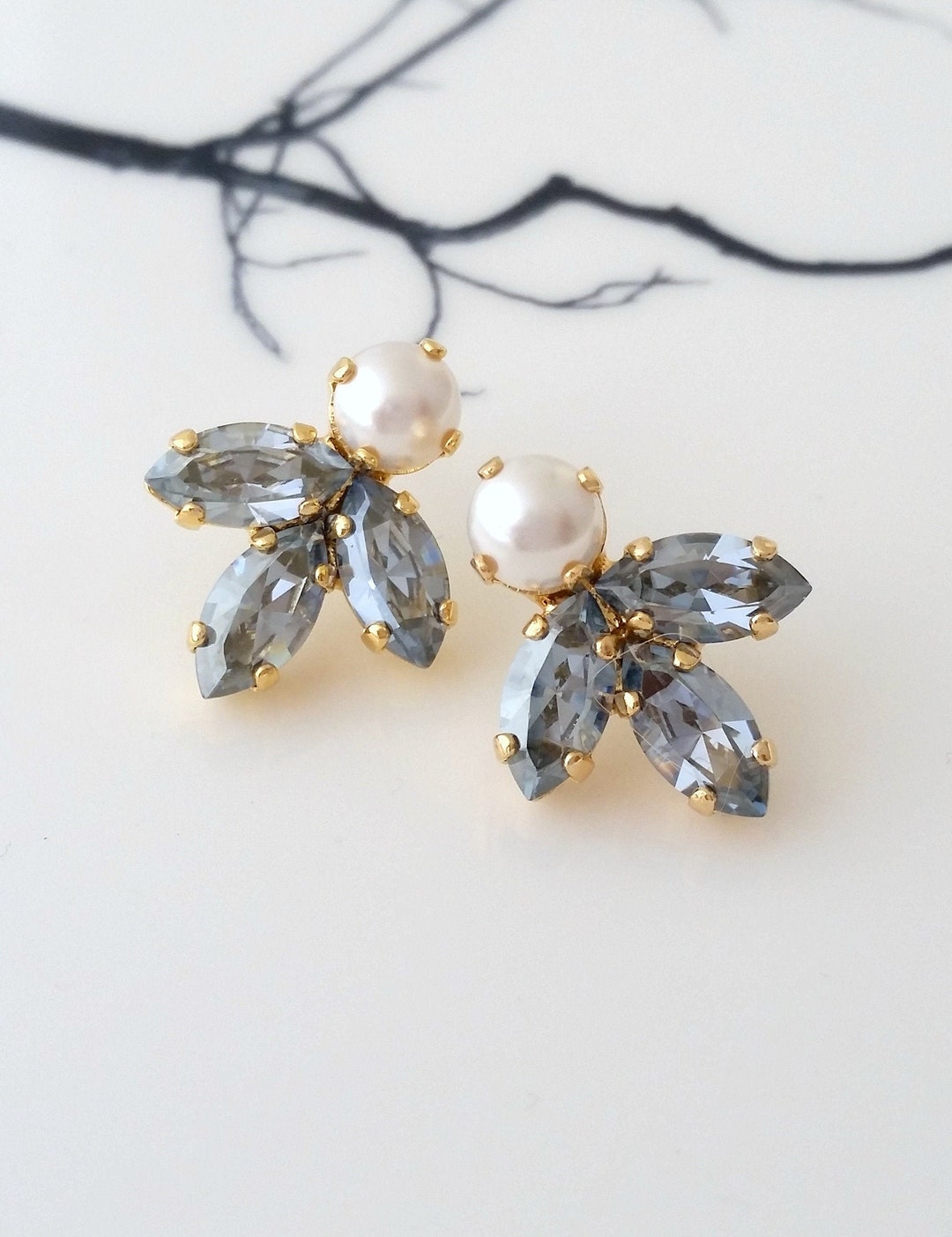 Dusty Blue Bridal Earrings,dusty Blue Earrings,slate Blue Earrings