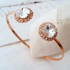 Crystal bracelet,Rose gold tone cuff bracelet,clear crystal bridal bracelet,Crystal Bridesmaid gift,Crystal cuff bracelet,Rose gold bracelet