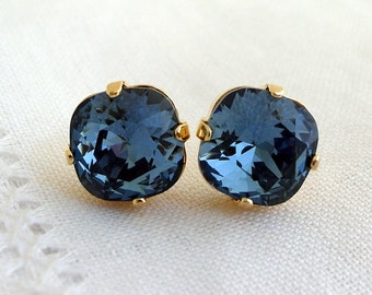 Navy blue earrings,blue crystal earrings, Bridesmaids jewelry, Stud/drop earrings, 10/12 mm stones, Brid earrings, Sapphire earrings