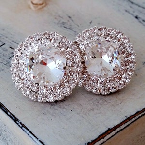 Clear crystal earrings,Bridal earrings,Bridesmaids gift,Statement earrings,Crystal large stud earrings,Halo earrings,Bridal earrings